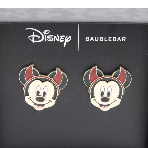 New Disney Mickey Mouse Devil Horns Pierced Earrings Studs BaubleBar Halloween - Picture 3 of 4